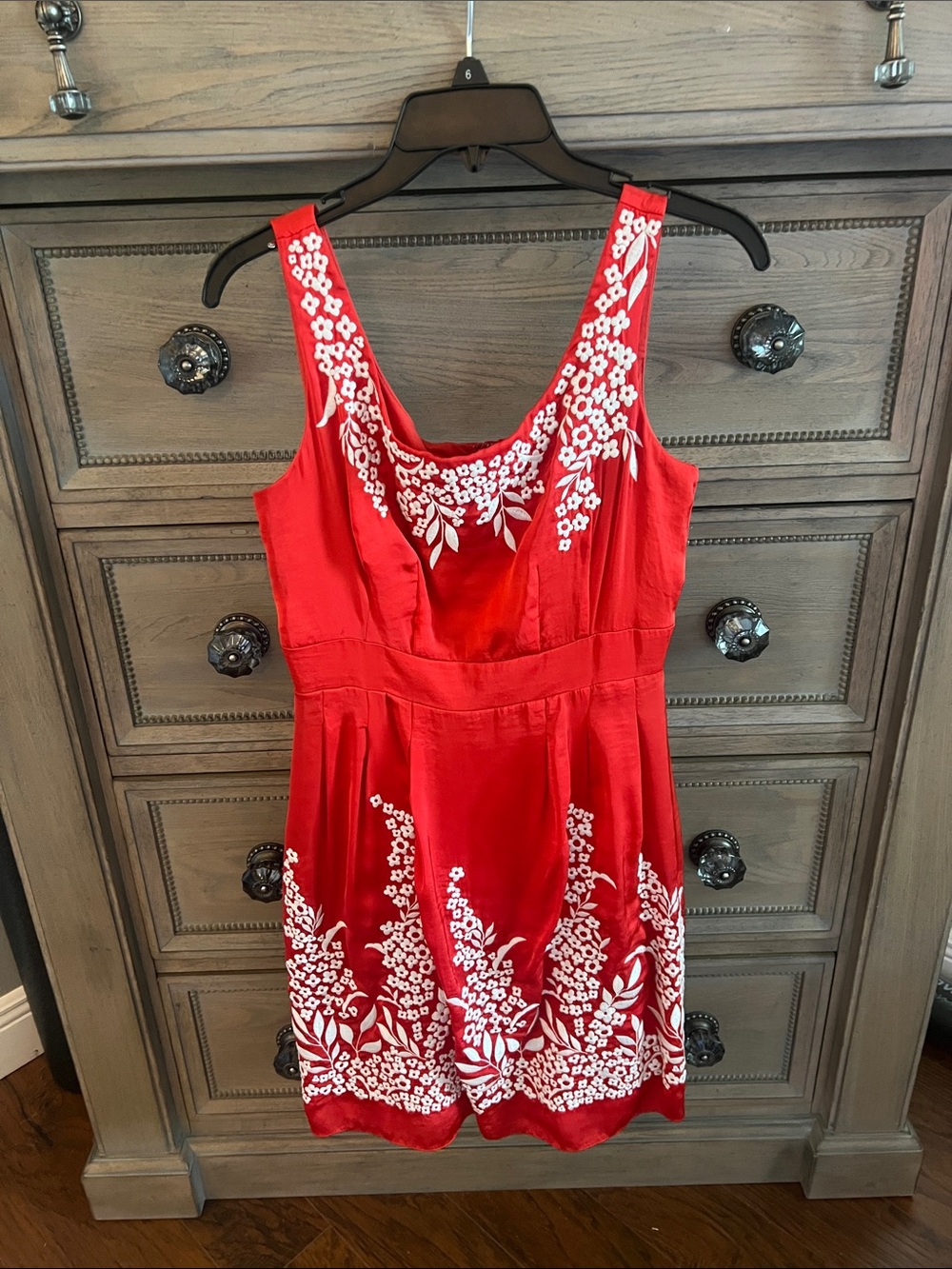 ANTONIO MELANI Red Floral-Embroidered Sleeveless Mini Dress